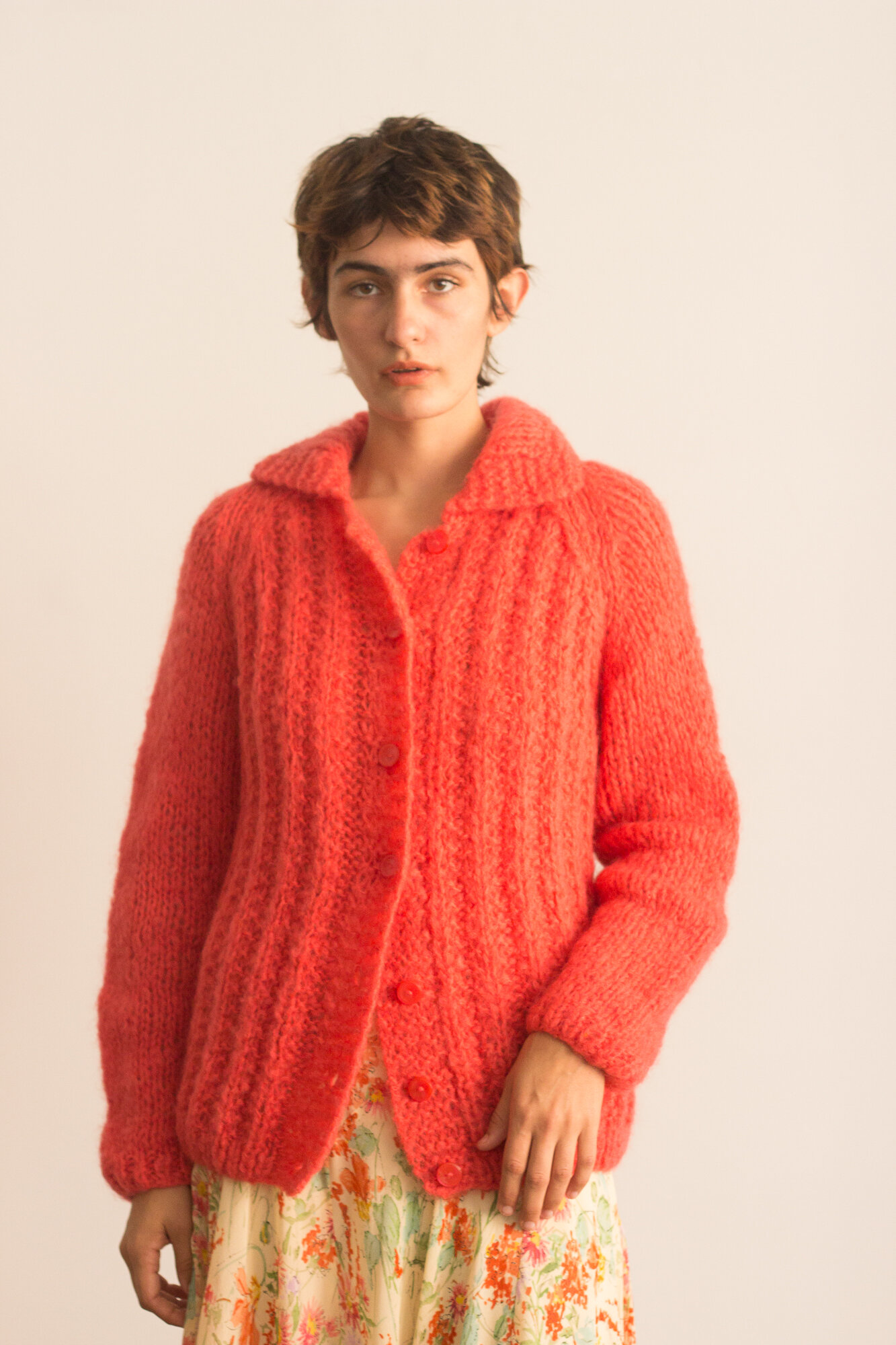 1960s Fluffy Italian Mohair Cardigan in Coral — Wayward Collection